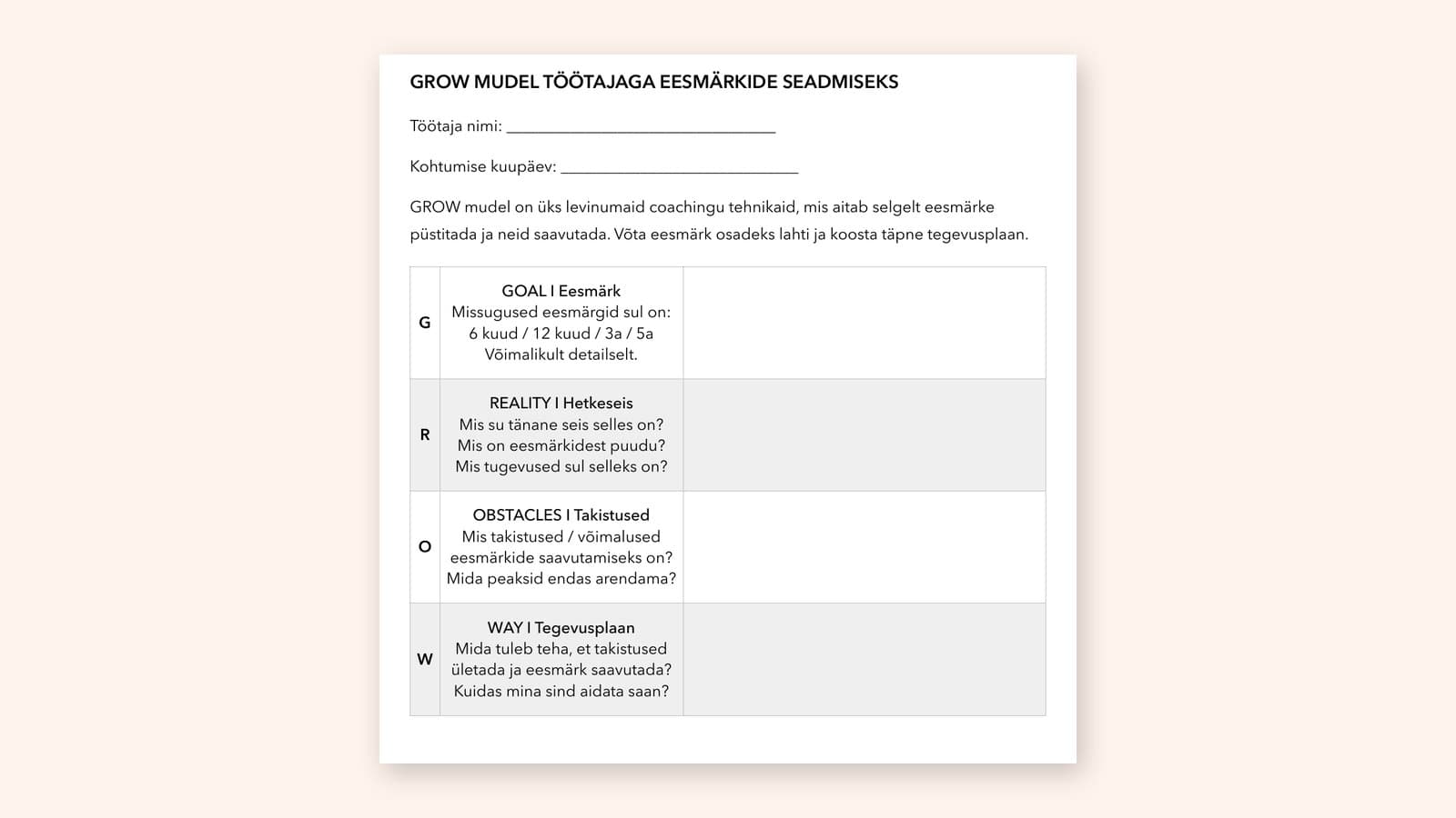 Artikli kaanepilt: GROW mudel: kuidas seada töötajaga eesmärke (tasuta vorm)